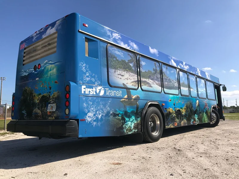 An image of the First Transit bus wrap.